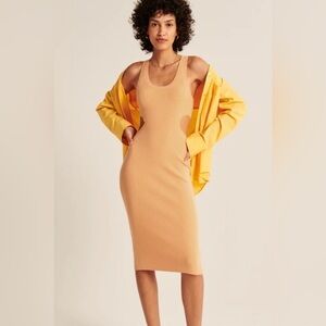 Abercrombie & Fitch Ribbed Knit Cut Out Midi Dress Pastel Orange Sz MP